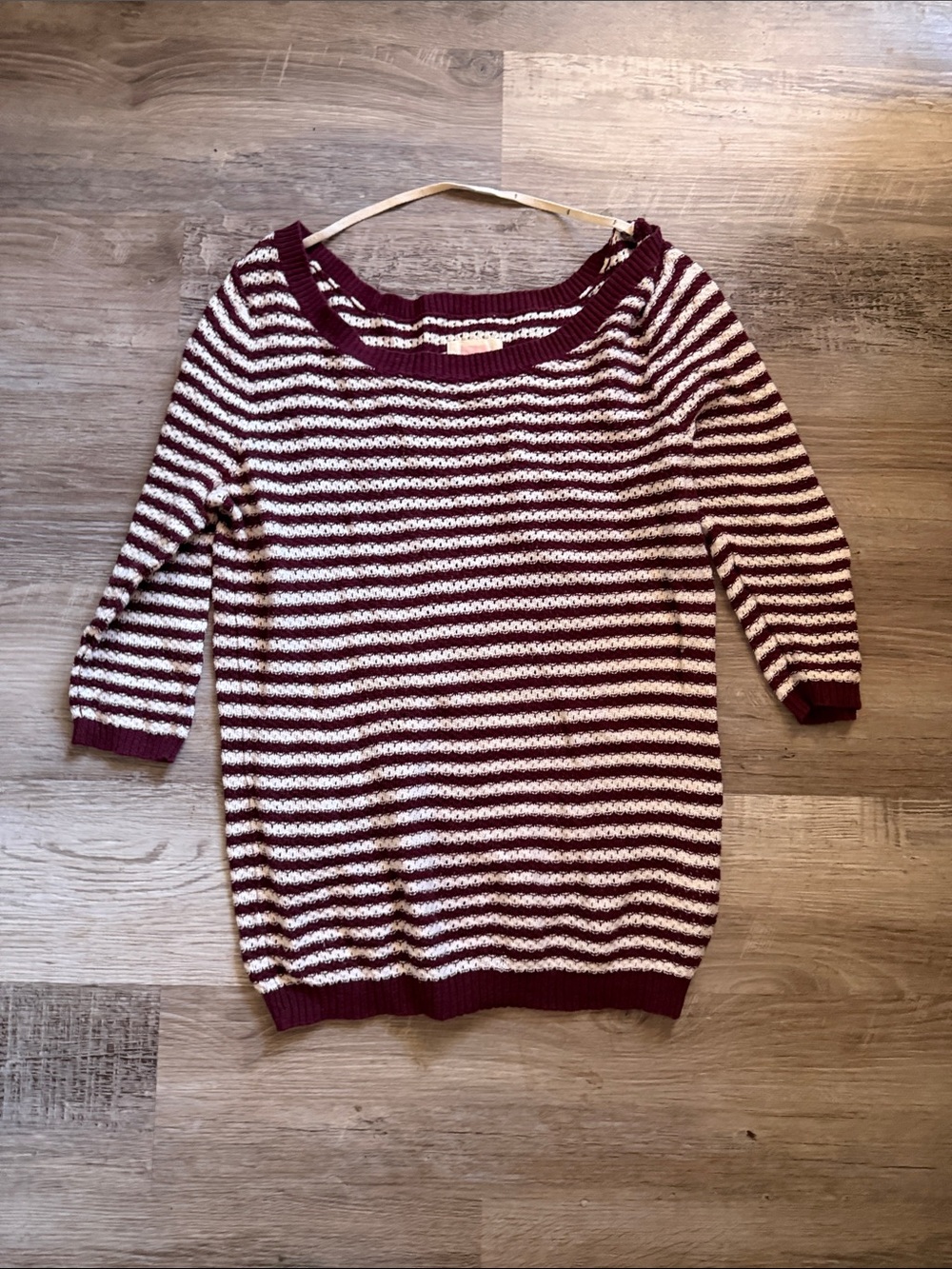 Quiksilver Maroon and White Striped Knit Women's Sweater